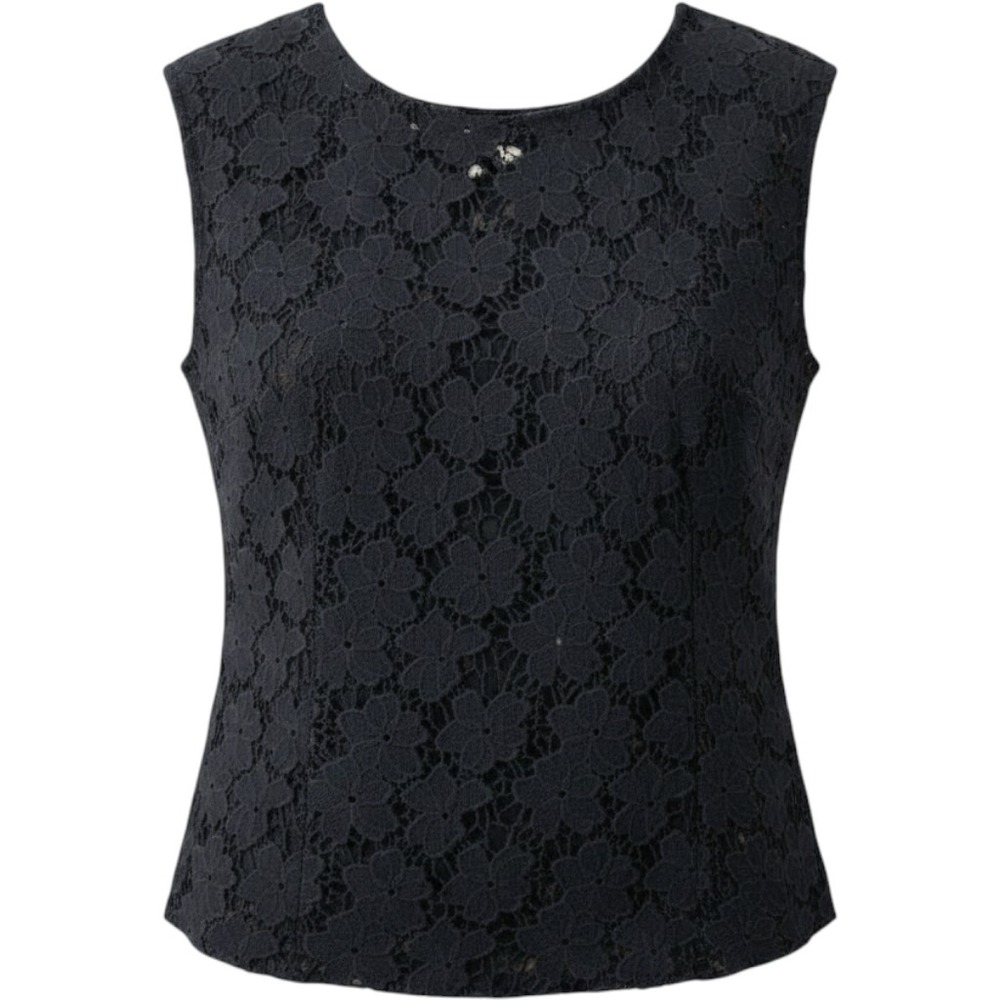 Talbots Lace Top Women XS Black Floral Guipure Sleeveless Shell Classic Romantic